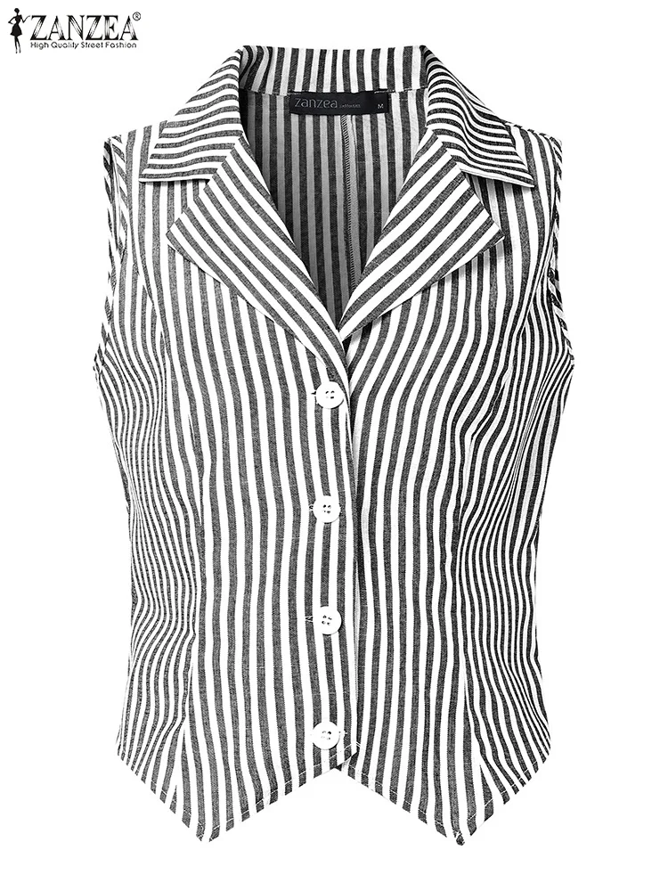Fashion Summer Sleeveless Stripe Tanks Tops 2025 ZANZEA Office Lady Blouses Women Shirt Stylish Holiday Tees Irregular Hem Camis 5