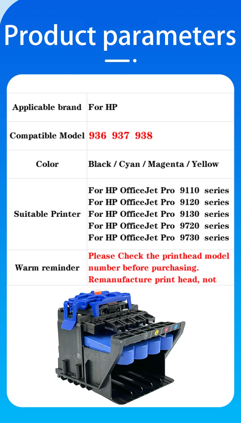 936 937 938 HP936 937용 프린트 헤드 HP OfficeJet Pro 9110 9120 9130 9720 9730 프린터용 재생 프린트 헤드