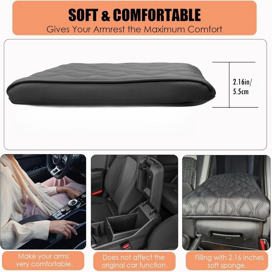 Enhanced PU Armrest Cover Pad Protector with Cushion for Kia Sportage Console Lid