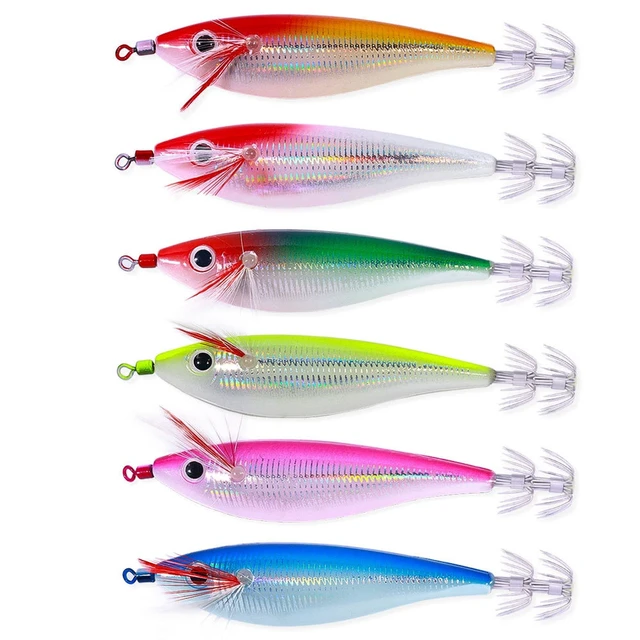 6Pcs Fishing Squid Jig Hook 10cm 9.6g Luminous Wood Shrimp Octopus Squid  Jig Fishing Lure Cuttlefish Artificial Bait - AliExpress