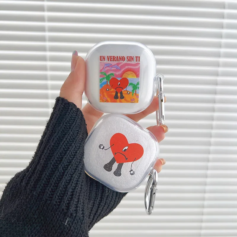 Fashion Popular Cool Bad Bunny Custodia Trasparente Per Samsung Galaxy Buds Live/Buds Pro/Buds2/Buds2 Pro Custodia Per Auricolari Con Gancio