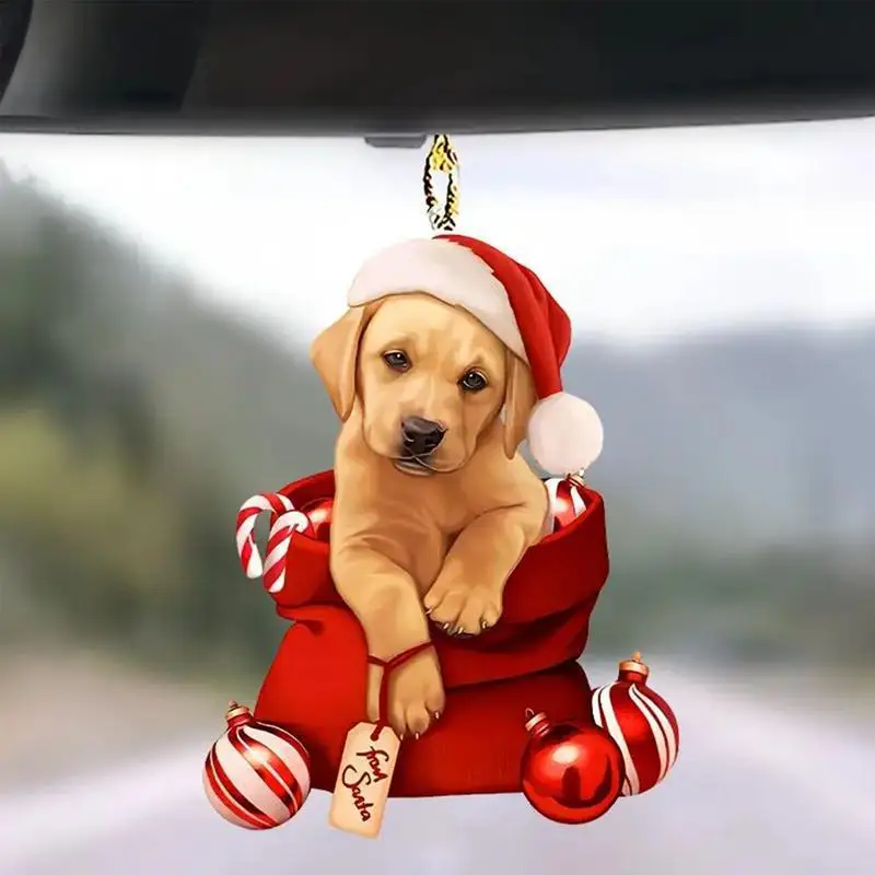 Cute Dog Christmas Ornaments 2D Acrylic Puppy Pendants Christmas Tree Decoration Car Hangable Ornament Festival Party Supplies
