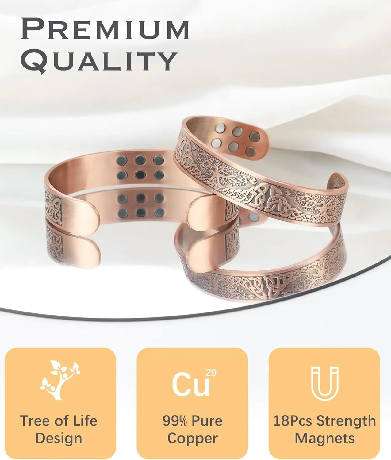Vintage Pure Copper Cuff Bracelet 18Pcs 3500 Gauss Strong Magnetic Therapy Open Bracelet 3