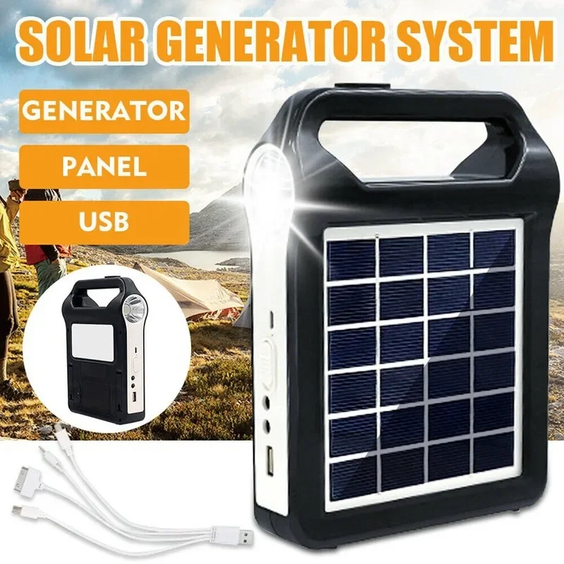 Portable 6V Solar Panel Power Storage Generator System USB Charger Rechargeable With Lamp Lighting Home Solar Energy System Kit
