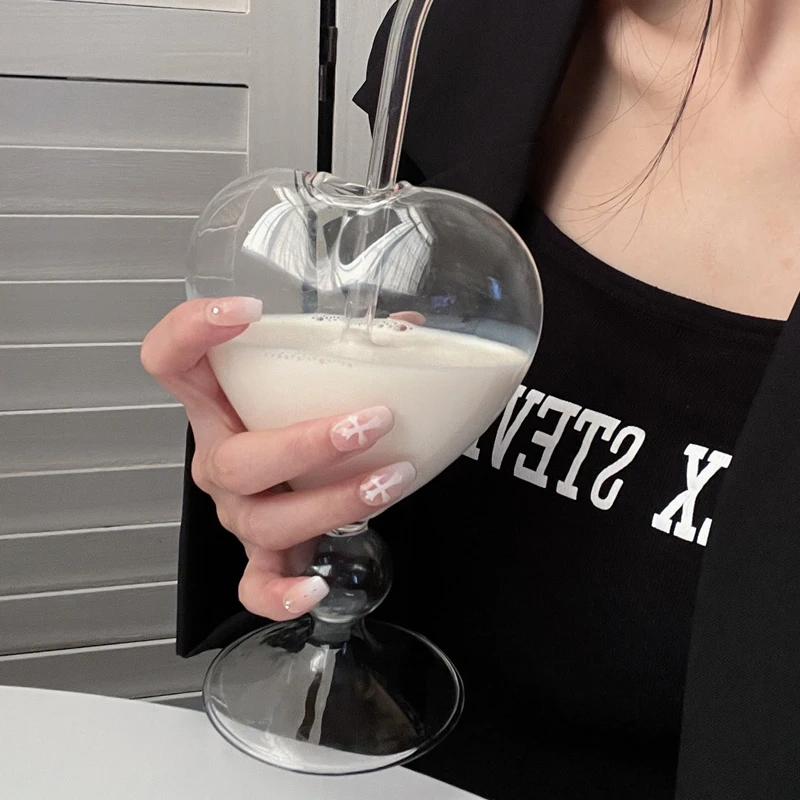 빨대 없는 하트 러브 모양 유리 머그잔, 커플 컵, 칵테일 유리 컵, 차 맥주 머그잔, 우유 커피 컵, 선물 음료 용기