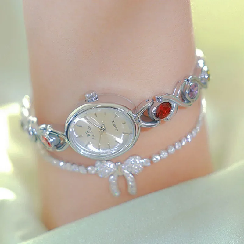 Retro Women's Watch Luxury Colorful Treasure Women Quartz Watch Diamond Chain Exquisite Oval Dial Girl Gift Relojes Para Mujer