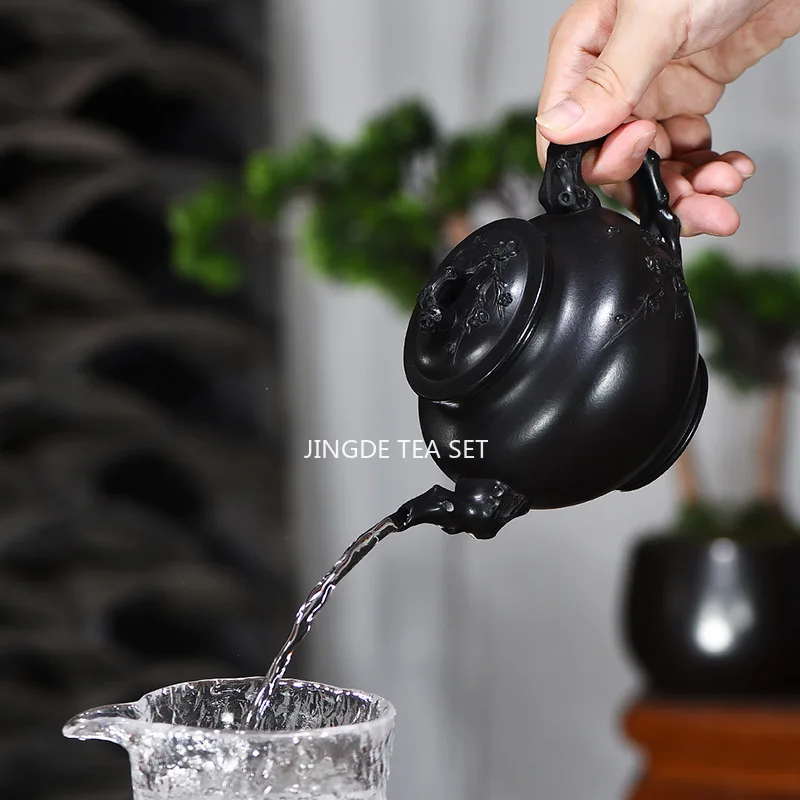 350ml Yixing high-end Yixing purple clay teapot raw ore black mud handmade stone spoon teapot