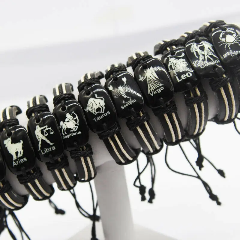 

12pcs/set 12 Constellation Bracelets Charm Leather Wholesale Zodiac Horoscope Braided Bangle Men Women Jewelry Wrist Party Gift