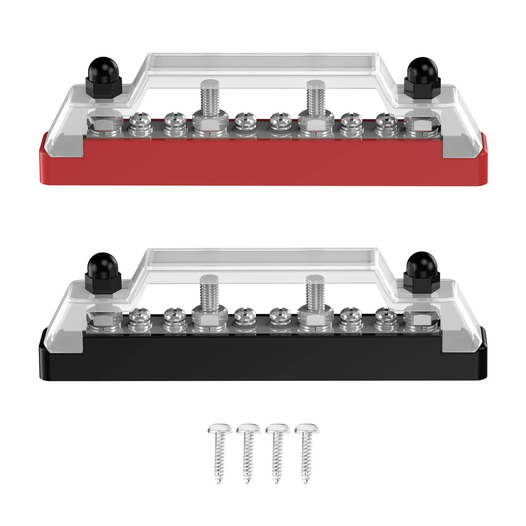 Bus Bar Power Distribution Block 4*1/4" Terminal Studs for 150A 48VDC Positive Ground Busbar for Automotive