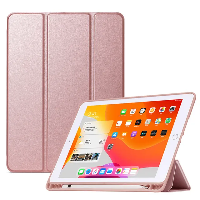 Case For 2021 iPad 10.2 7 8 9th 2018 2017 9.7 5th 6th Mini 5 2021 Pro 11 10.5 Air 3 4 Smart Cover With Pencil Holder Generation Rose Gold