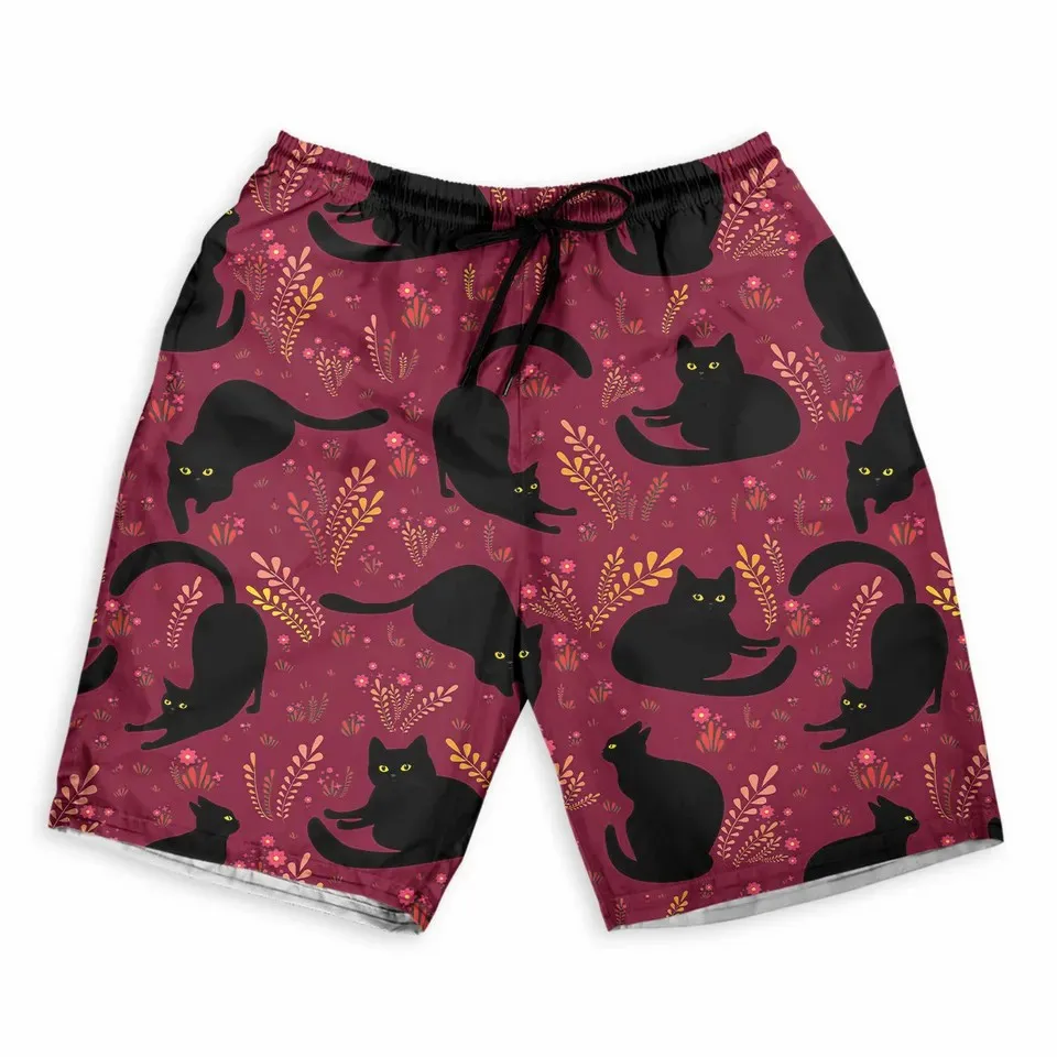 Men's Shorts Summer Shorts Casual Shorts Pocket Drawstring cute cat Breathable Soft Short Fashion Streetwear beach pants for boy 3