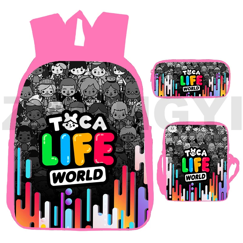 Fashion Toca Life World Game 3 Pcs/set Toca Boca Backpacks for School  Teenagers Girls 3D Anime Pink Softback Bag Travel Mochila