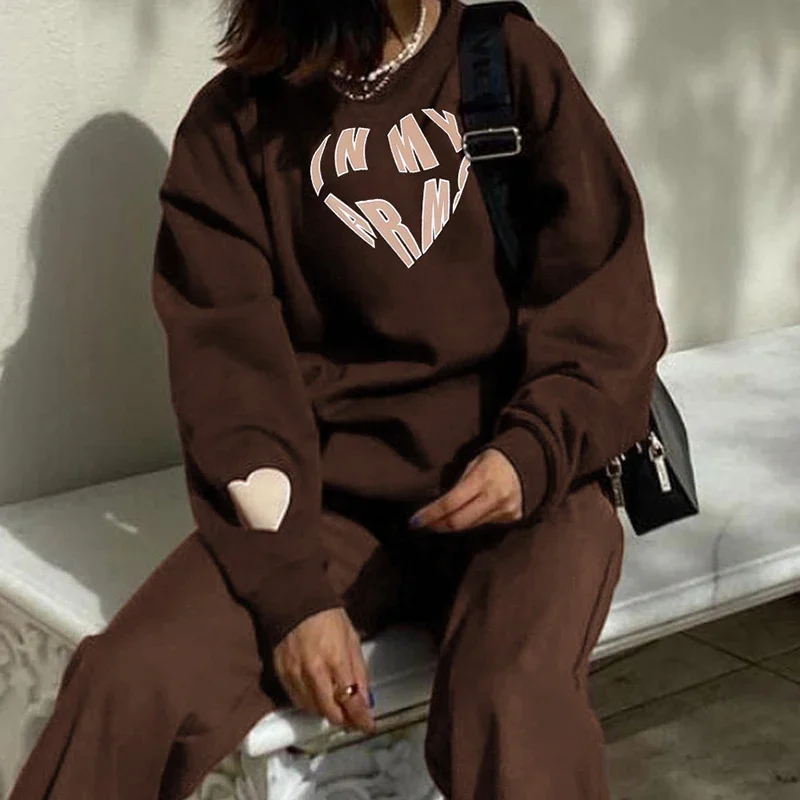 Harajuku Heart Shape Printed Oversize Sweatshirt Casual Loose Streetwear Long Sleeve O-Neck Top Y2k Women  Fashion Winter