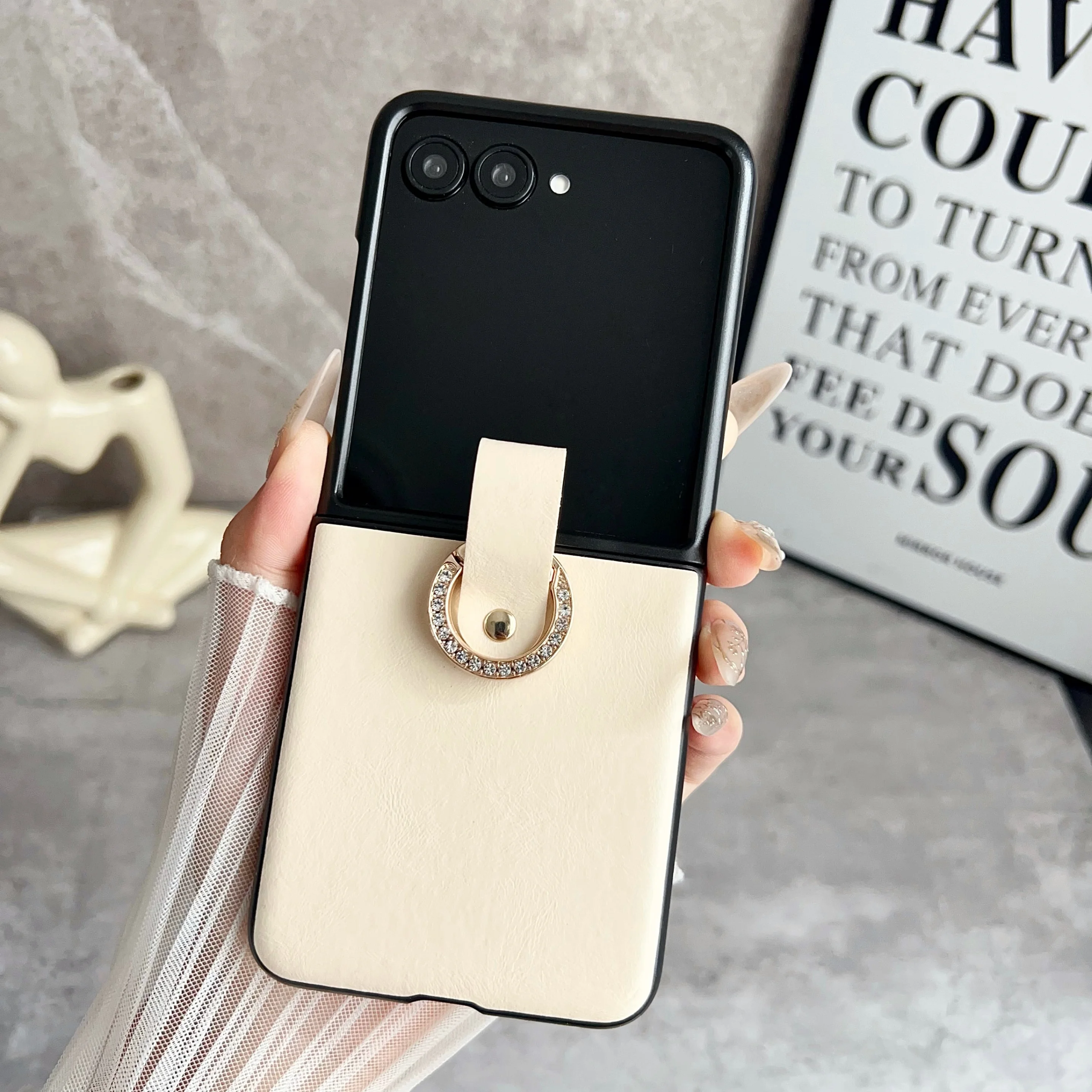 Elegant Fashion Leather Slim Case with Ring Bracket - Shockproof Cover