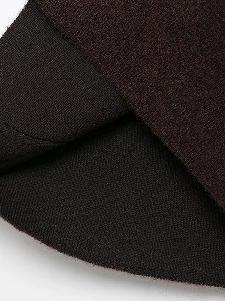 Elegant Brown Skirt Suits Knitted O-Neck Long Sleeve Metal Button Cardigan High Waist A-line Mini Skirts 2025 Spring Lady Outfit