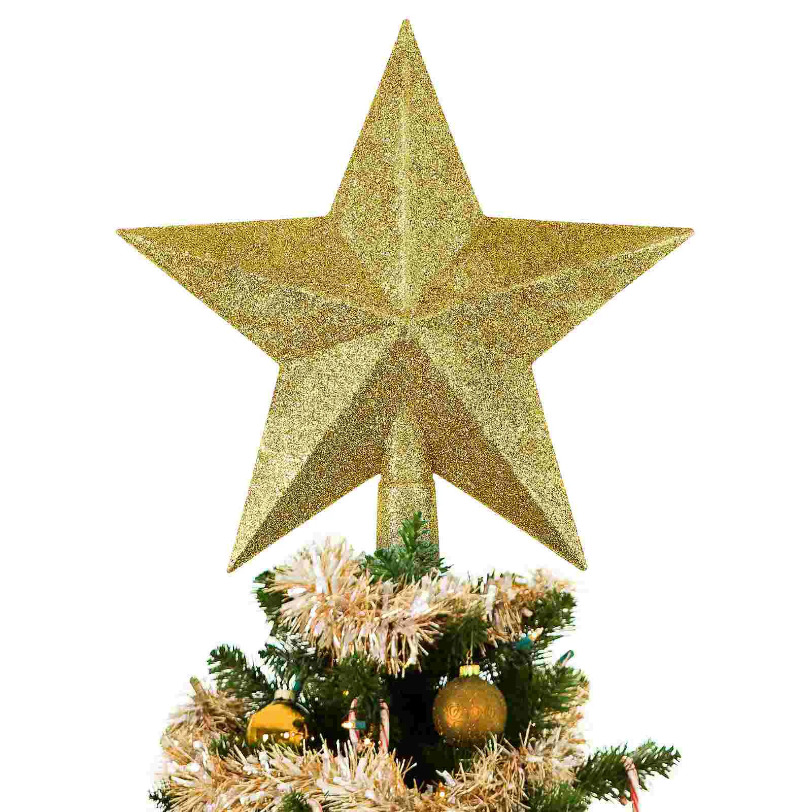 

Festival Decorations Solid Star Tree Topper Christmas Gold Ornaments Glitter Five-point Treetop