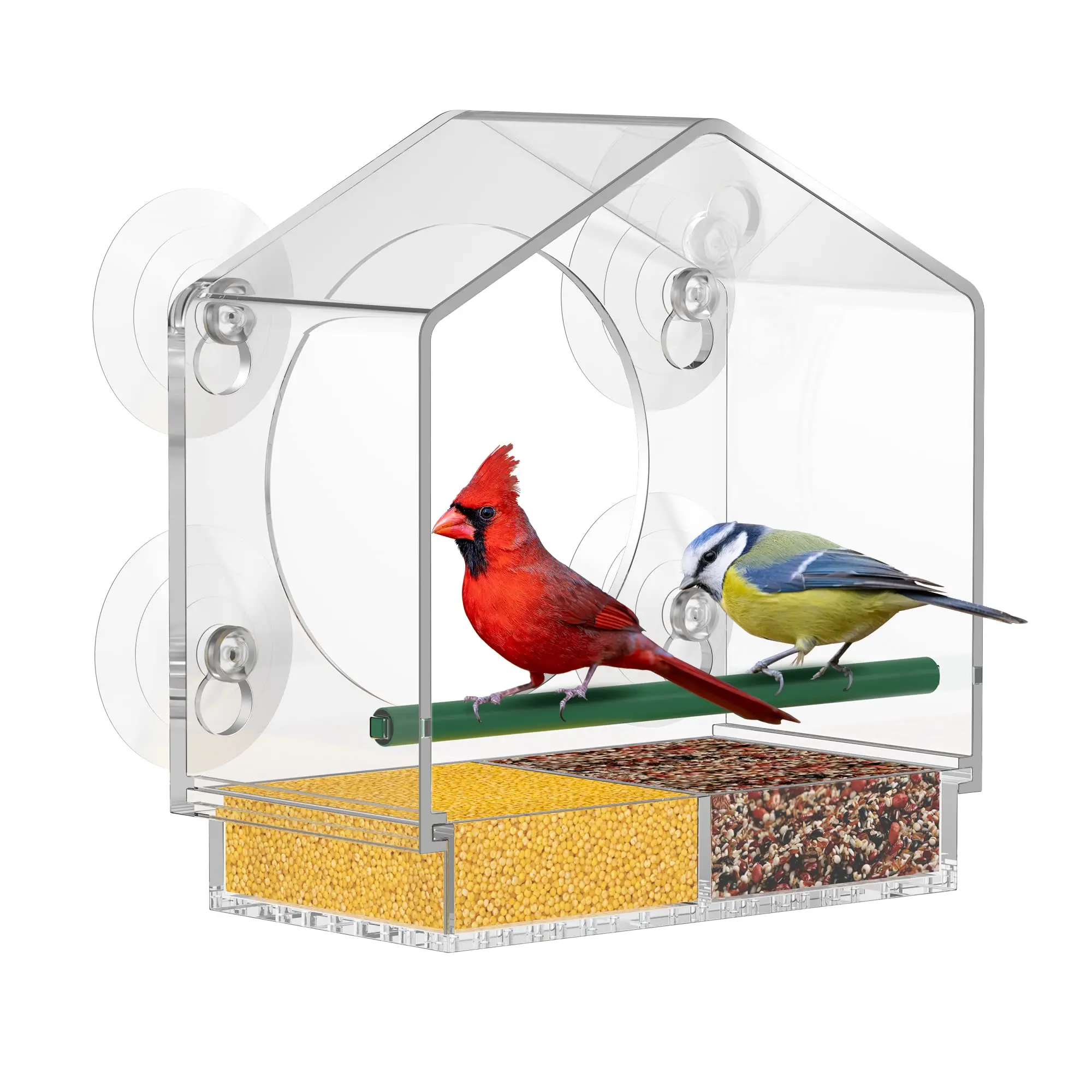 Bird Feeder Window Gram Reuse Tray House Shape Waterproof Transparent Squirrel Food Container Outdoor Suction Cup Installation