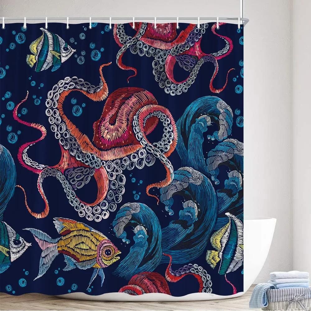 Ocean Watercolor Shower Curtain 6