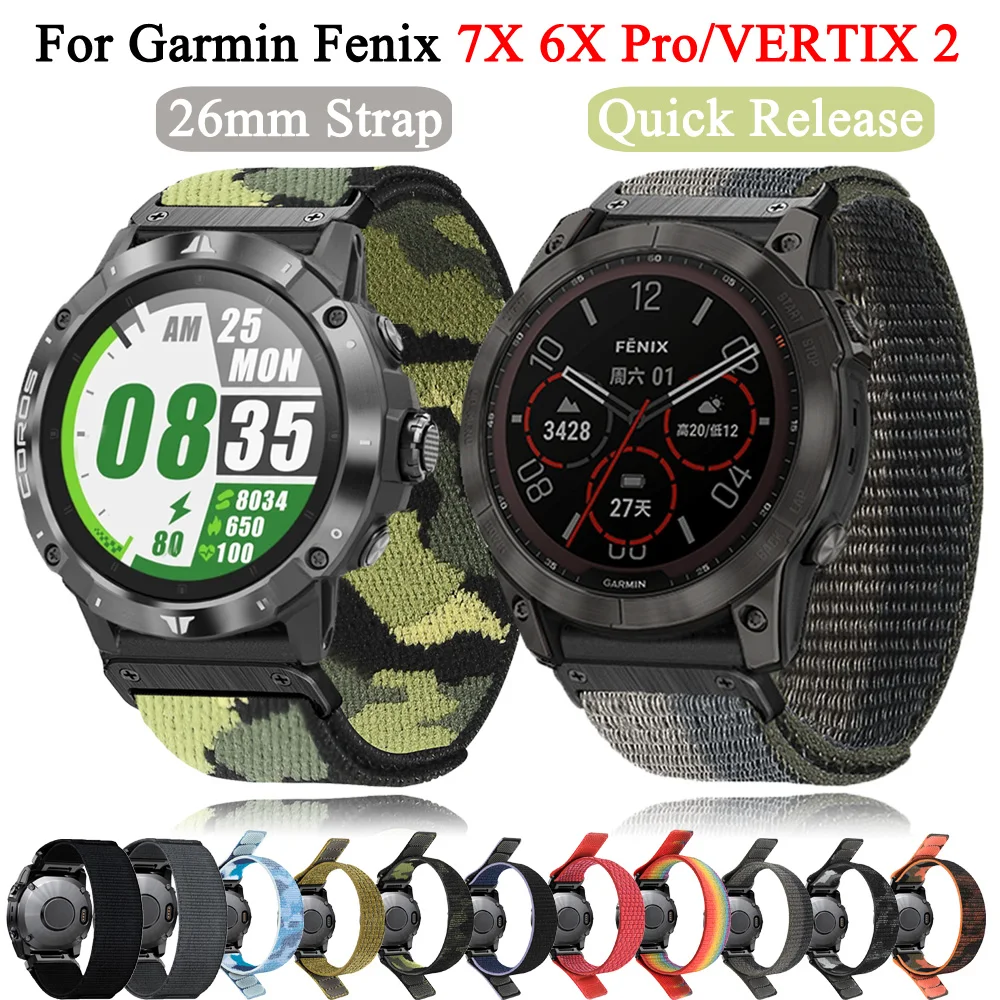 Correa de nailon para reloj Garmin Fenix ​​7X/6X/5X Plus (26 mm gris)