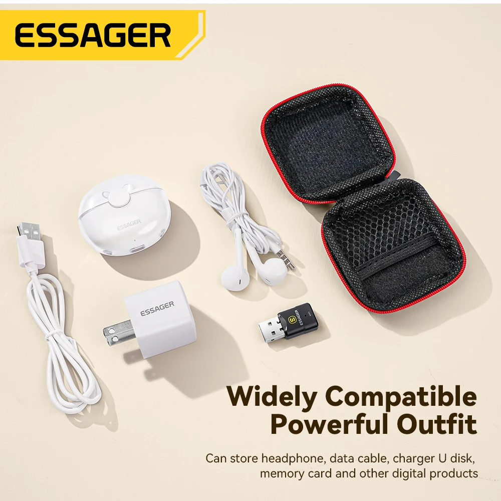 Essager Mini Earphone Bag Box Digital Charger Headphone Storage Bag USB Data Cable USB disk Memory card Organizer Carrying Pouch