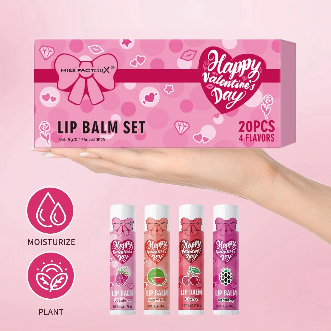 20PCS/Box Luxury Gift Set Lip Balm Set Hydrating and Glossy For Dry Lips Valentine's Day Gifts Women's 3