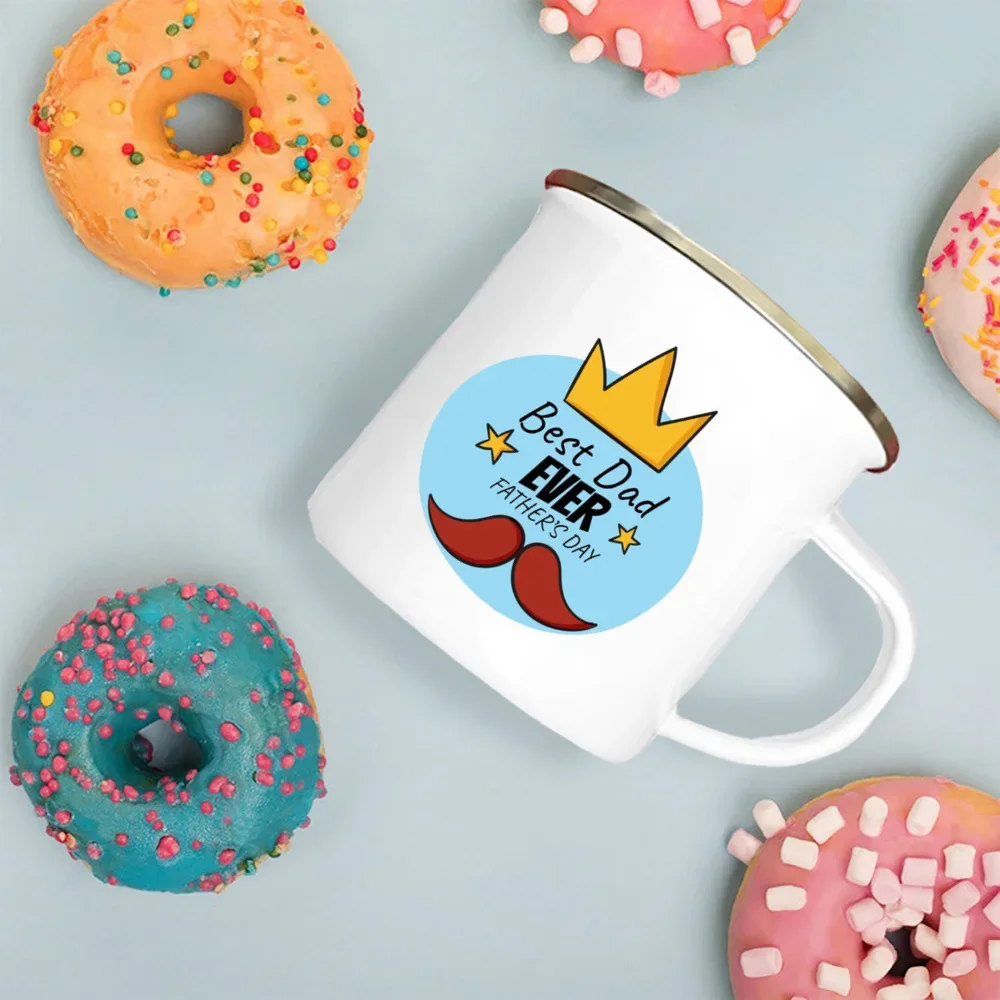 Kaffee-Tee-Emaille-Tasse „Happy Father's Day“, Emaille-Tasse, weißer Griff, Wasser trinken, das beste originelle und lustige Vatertagsgeschenk – Detail 7