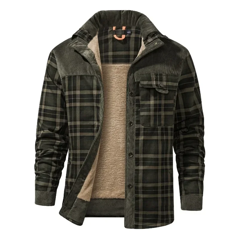 Men's Cotton Jacket Autumn Winter New Check Print Warm Casual Business Office Lapel Coat Men Middle-aged Elderly Cotton Clothes 3