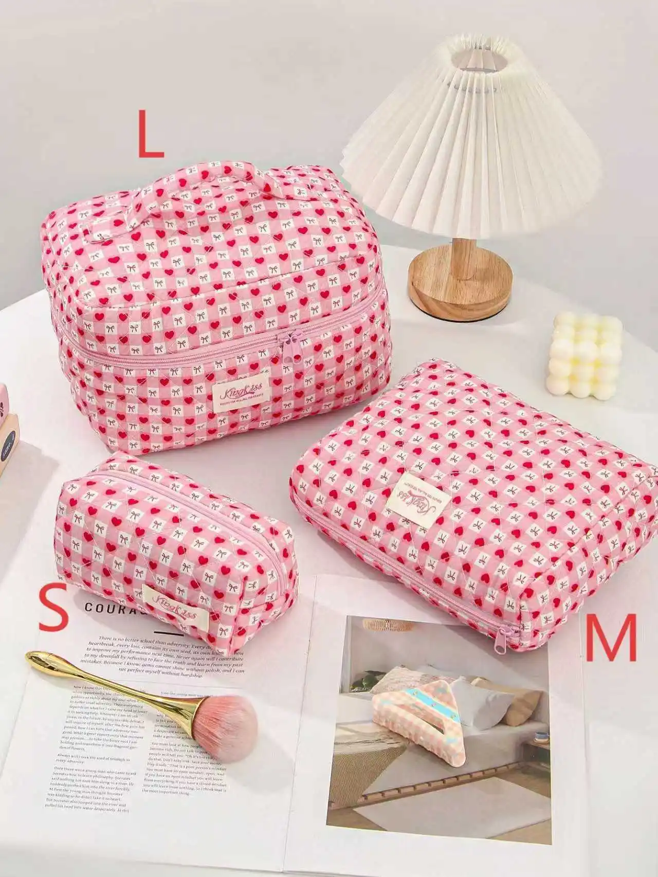 Chic Quilted Cotton Cosmetic Organizer - Portable Zipper Handbag