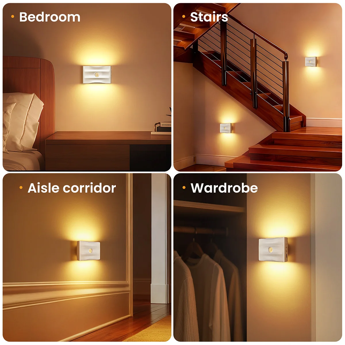 2/4/6/8PCS Rechargeable Motion Sensor Night Light, 3 Modes Adjustable Brightness Magnetic Stick-On LED Lamp 1500mAh Wall Light for Hallway Stair Bedroom Wardrobe