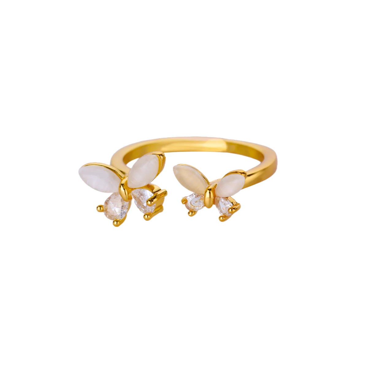 Luxury Zircon Butterfly Rings Double Stainless Steel Gold Color