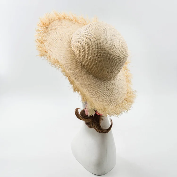 DIY natürlicher Basthut Körper Millinery Sommer Strohhut breite Krempe Panamahut Kentucky Derby Sonnenhut mit Bommel Blumengürtel Schleife – Detail 13