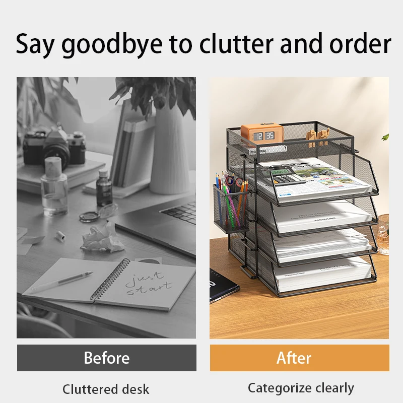 File and Desktop Organizer 4-Tier Stackable Tray for Paper Letter Accessories for Office Desk file organizer