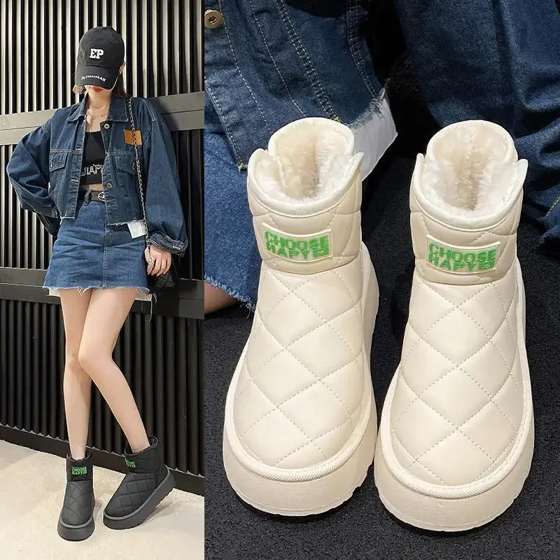 

Женские зимние ботинки на платформе, новинка зимы 2023, черная матовая обувь в форме торта, женская теплая обувь «все в одном» с подкладкой из хлопка