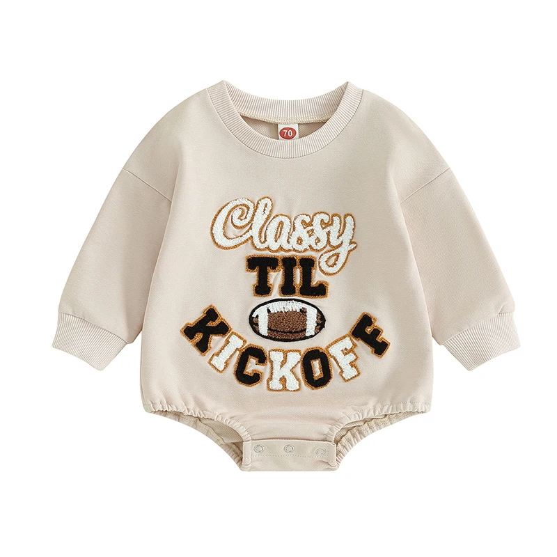 

Football Print Bubble Romper Baby Girl Boy Long Sleeve Oversized Sweatshirt Infant Bodysuit Unisex 0-18M