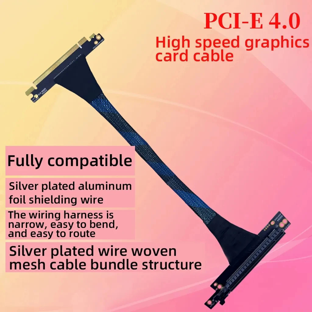 Pci-e 4.0 X16 Server Graphics Card Cabo de Extensão Gen4 para ai Server Malha Trançada Prateado Fio Cabo Adaptador Gpu 32gb s