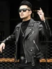 Spring Autumn Short Cool Black Leather Biker Jacket Men Zipper Long Sleeve Belt Plus Size European Fashion brand leather jackets 4