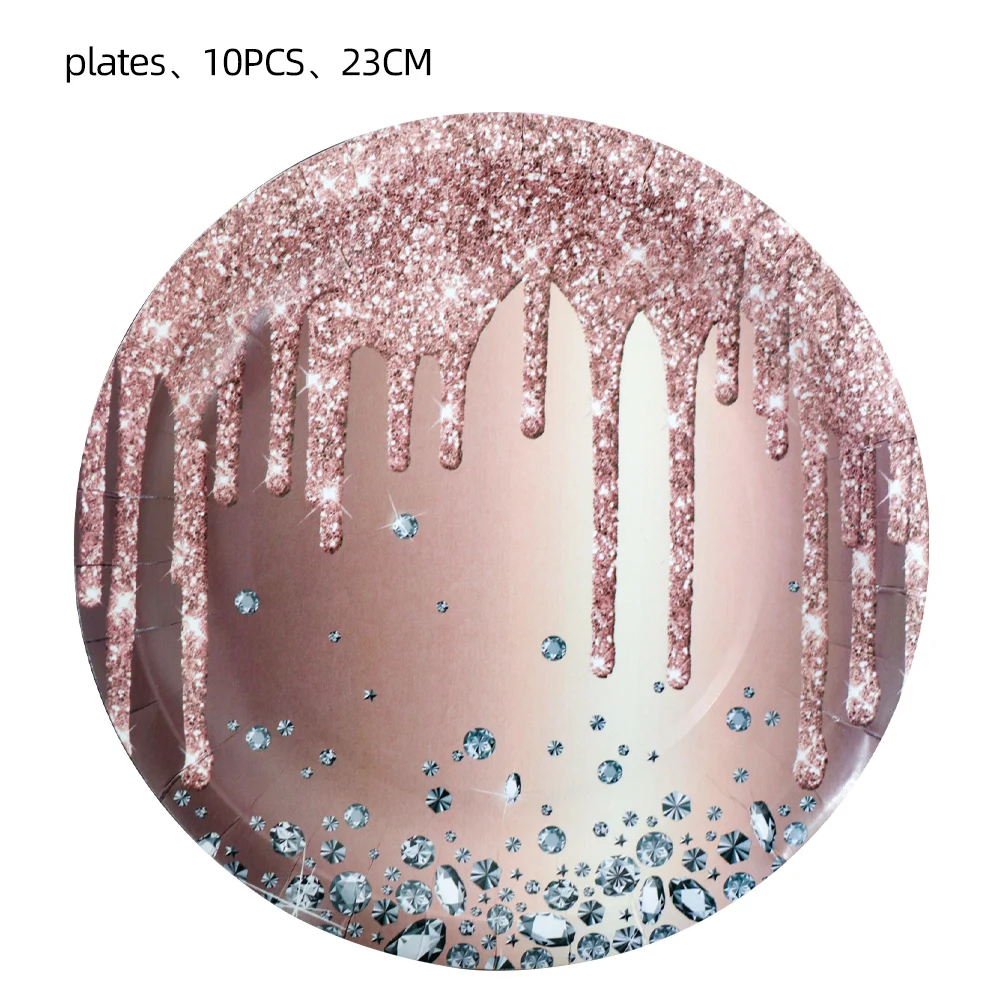 Rose Gold Bronzing Party Disposable Cutlery Set Paper Plate Birthday Wedding Bridal Shower Baby Decorative Supplies