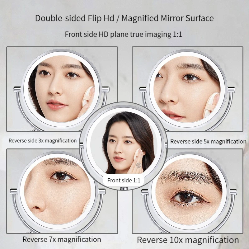 Rechargeable Wall Makeup Mirror Lamp 3x-10x Double Side Touch Led 3-color Light Adjustable Rotary Bathroom Cosmetic with Mirrors