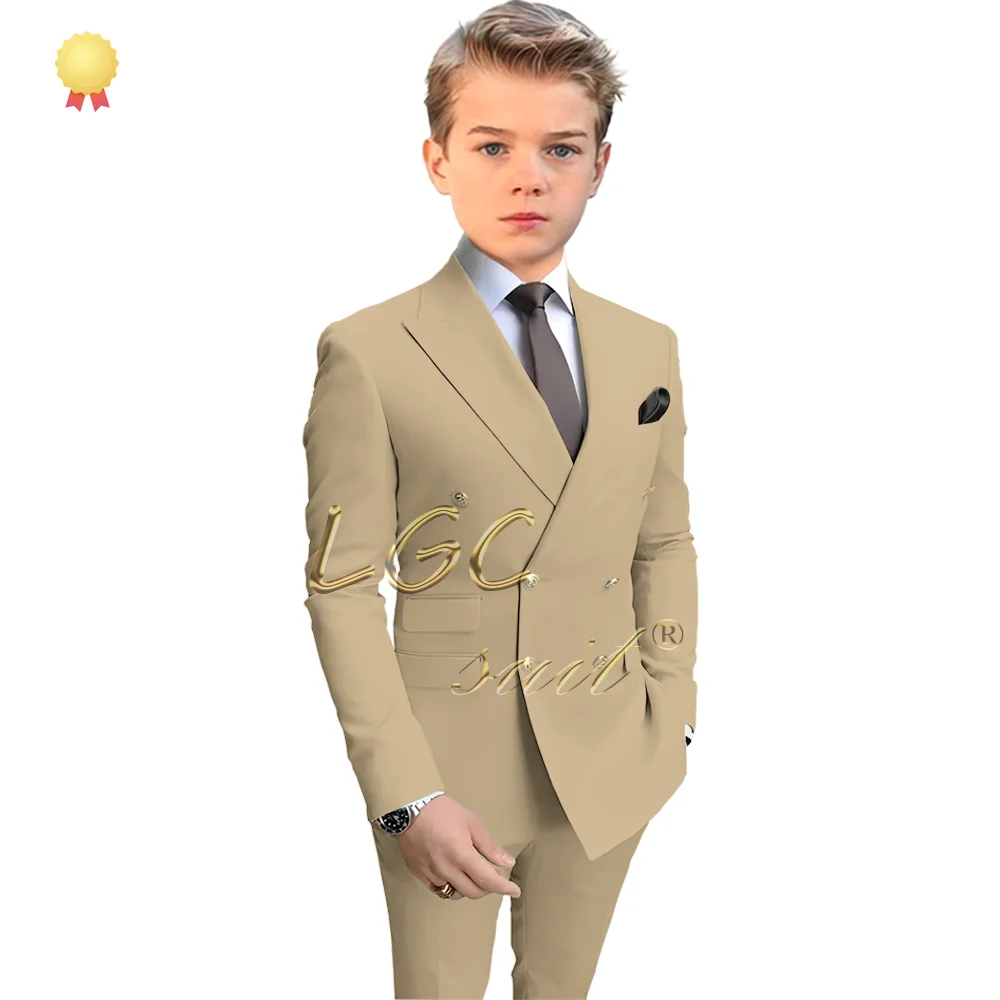 Children's gold double-breasted suit (jacket + trousers) suit for children aged 2~16 for wedding formal events boys formal suit set