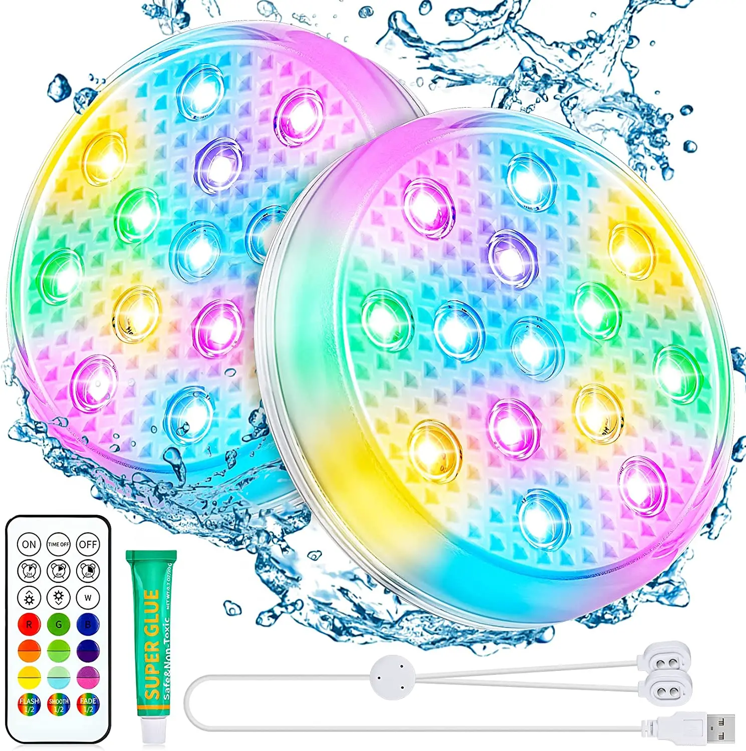 Sunsanly 2/4Pcs Floating Pool Light With Remote 16 RGB Color Changing Ip68 Waterproof Battery Powered Outdoor Swimming Hot Tub Bathtub Glowing Ball Round