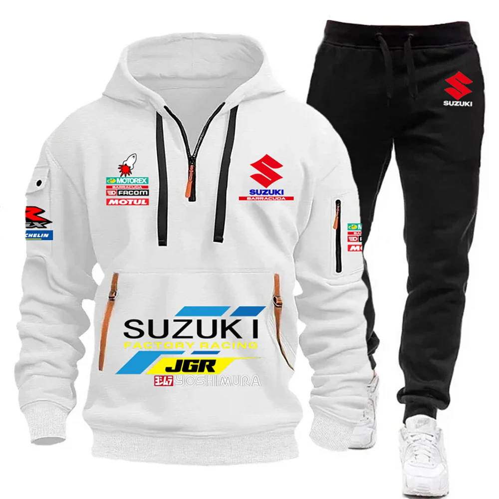 2025 Suzuki Men's Hoodie, Half-Zipper Multi-Pocket Sweatshirt +