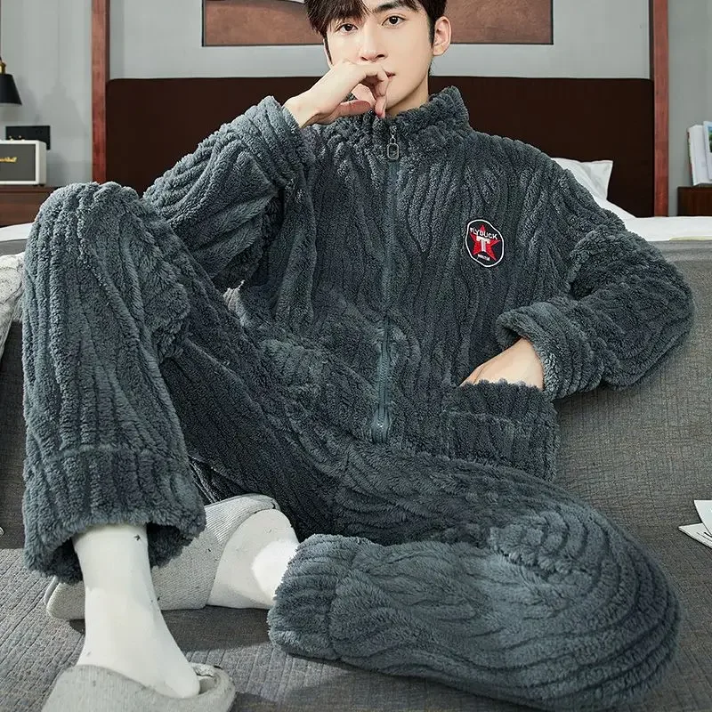 2024 New Flannel Pajamas Women's Autumn Winter Loungewear Thick Fleece Sleepwear Coral Fleece Couple Cardigan Men Homewear Set