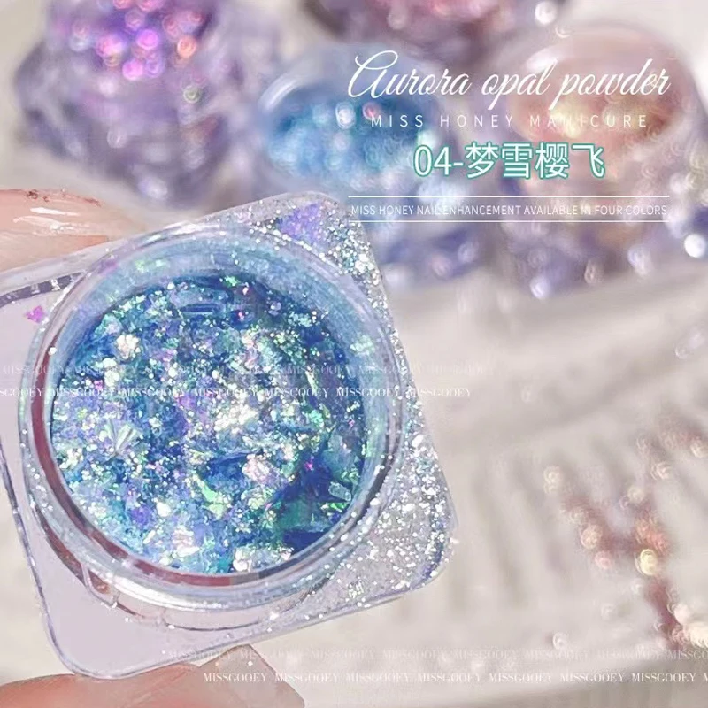 Cosmetics Crystal Fire Pink Aurora Opal Powder Chameleon Glitter Flakes nail powder nail glitter nail pigment nail decoration nail decorations nail flakes mica powder nail powder set fluorescent pigment luminous pigment For Eyeshadow Nail Art Resin Crafts Manicure Paillettes