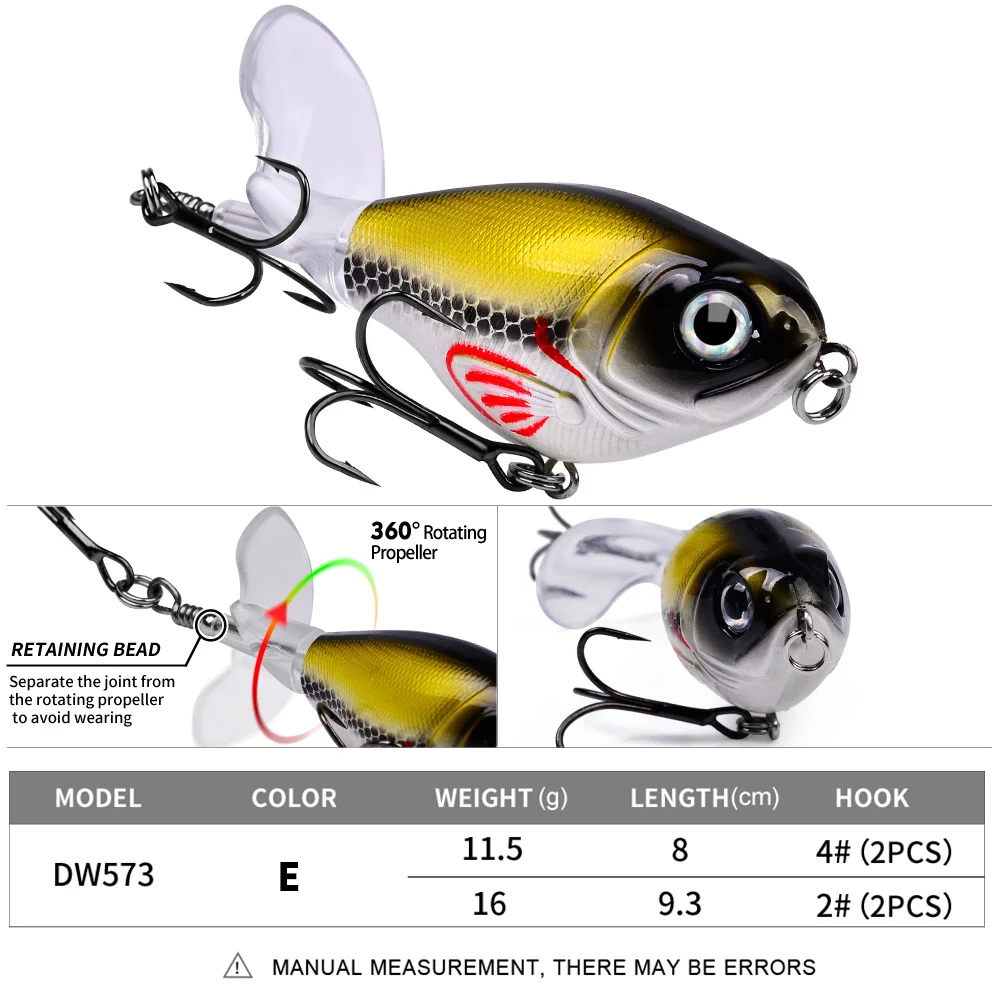 Whopper Popper Topwater Fishing Lure - Premium Artificial Hard Bait with Rotating Soft Tail