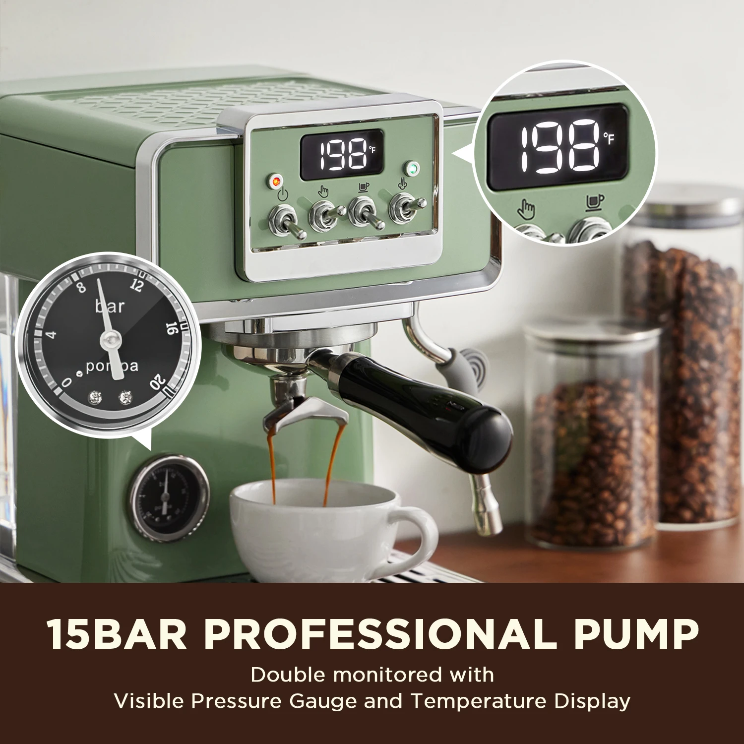 Petrus Espresso Coffee Machine 58mm/15 Bar Espresso Maker with Milk Frother Steam Wand Cappuccino, Latte(220V)