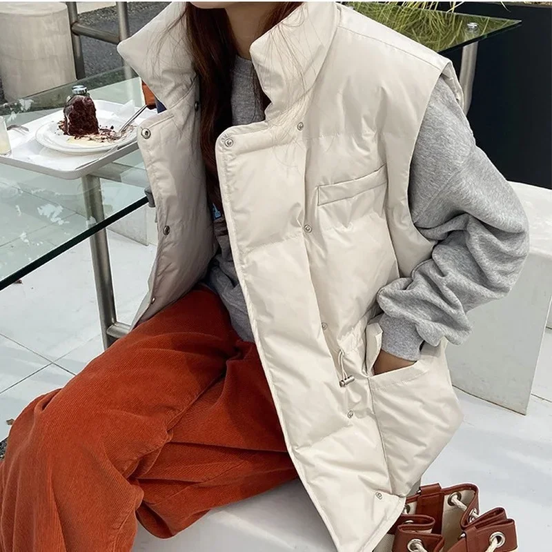 Thick Warm White Duck Down Coat 2024 New Autumn Winter Down Vest Jacket Women Short Vest Windbreaker Gilets Sleeveless Jackets