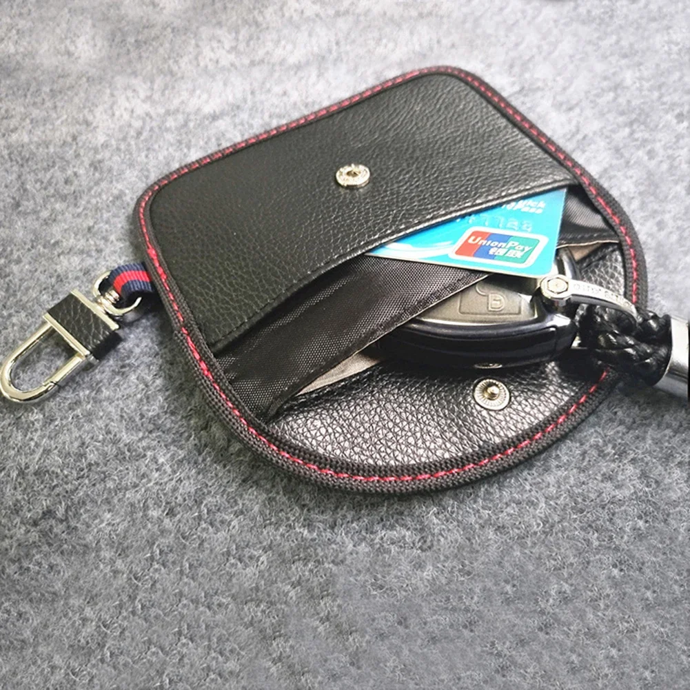 1pc Leather Car Key Cover Car Key Signal Blocker Faraday Bag Keyless Fob RFID Blocking Pouch Case 12.7*8cm key case,key case cover,remote control case cover,car key blocker,car key shielding box,faraday key fob protector