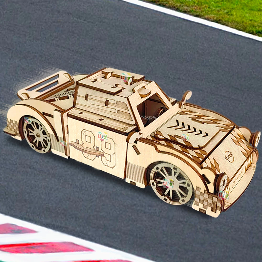 3D Wooden Truck & Sports Car Puzzle – Movable Vehicle Model 5