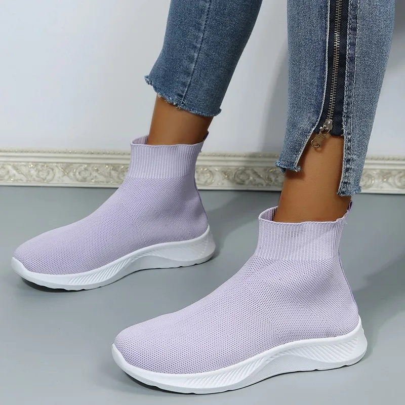Women Sneakers Knit Slip on Casual Shoes Breathable Comfy Vulcanized Shoes Platform Loafers Flats Sports Shoe Large Size 36~43