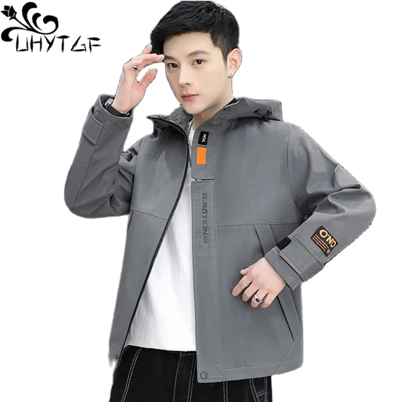 

Куртка UHYTGF для молодых студентов на осень и зиму, Мужская ветрозащитная рабочая одежда с капюшоном, Повседневная Теплая мужская куртка, модная Корейская одежда для мальчиков 153